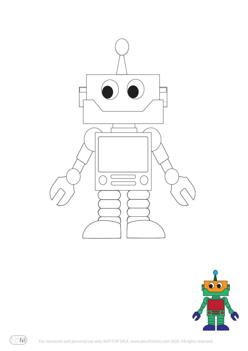 Learning activity for kids. Free printable coloring page of a robot