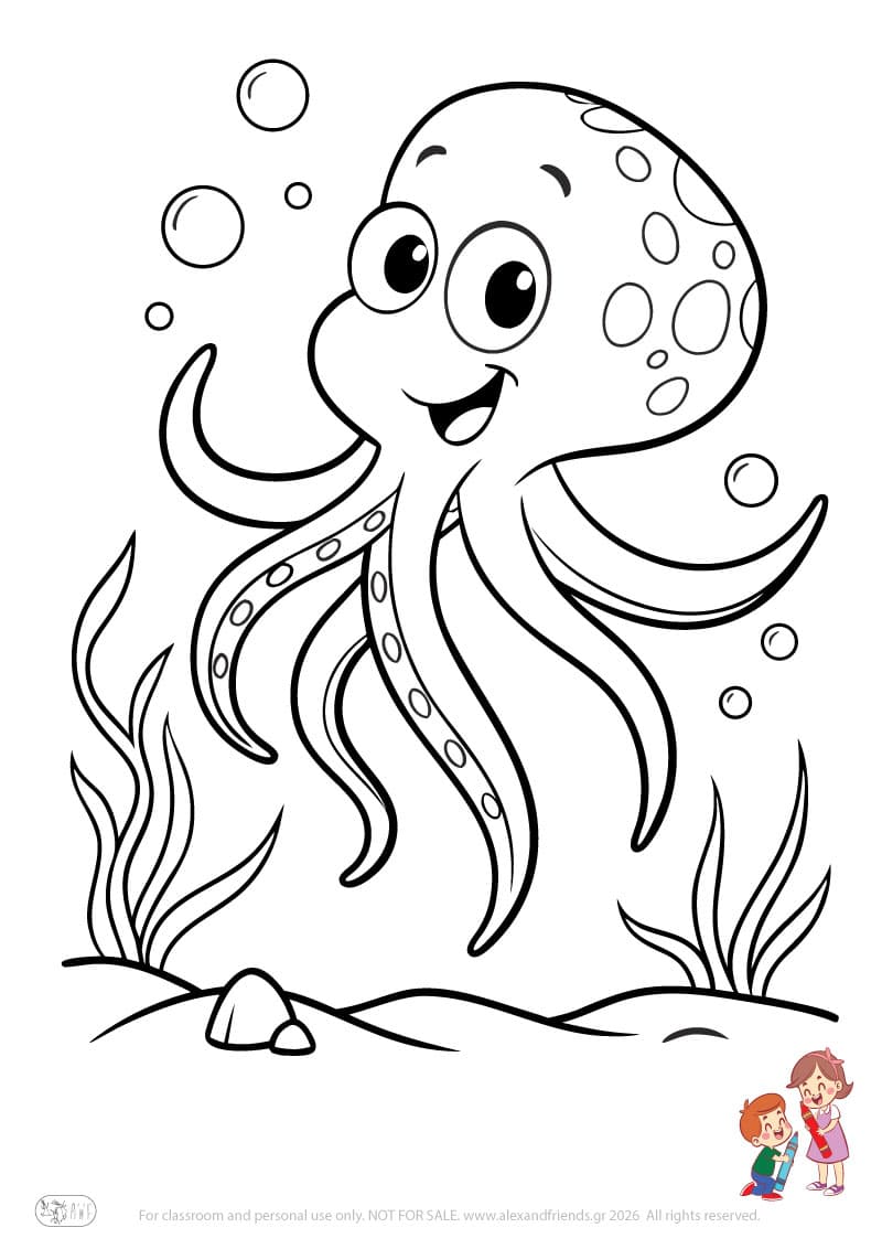 Octopus. Animal coloring pages for preschoolers