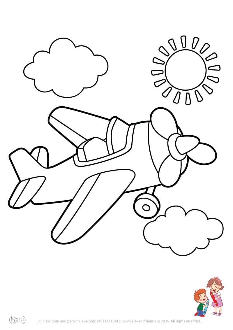 Airplane. Simple coloring page printable for toddlers and preschoolers
