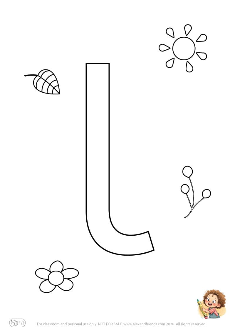 Letter l. Printable English alphabet coloring pages for children learning letters