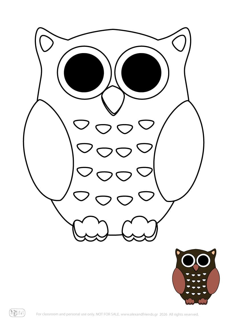 Owl. Printable animal coloring pages for preschoolers collection – Alex'n'Friends