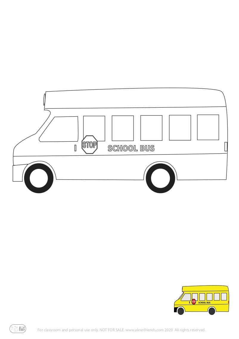 Learning activity for kids. Free printable coloring page of a school bus