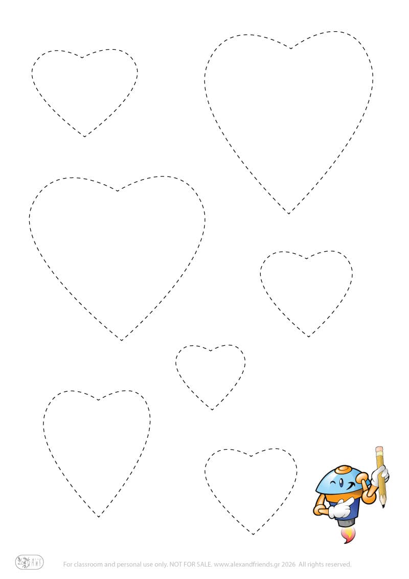 Learning shapes. Pre-writing worksheet for preschoolers. Trace heart