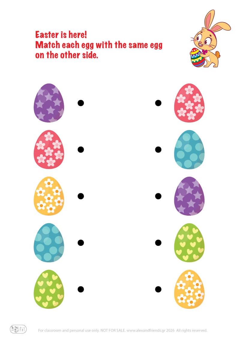 Match the Easter eggs. Printable Easter preschool worksheet 