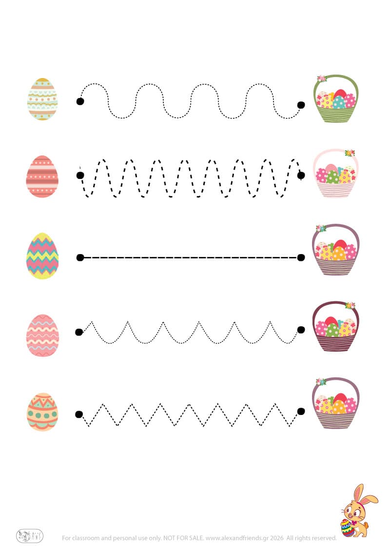 Eggs - basket. Easter pre-writing worksheets for kids