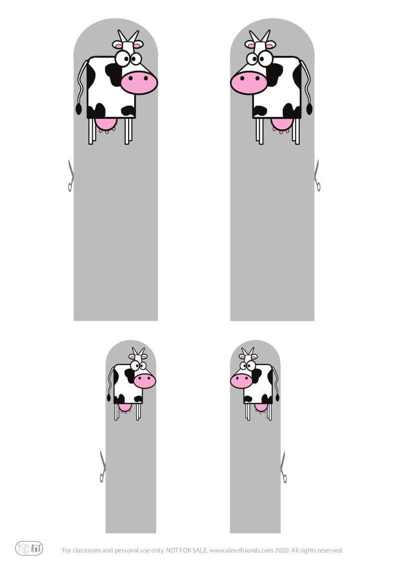 Free printable cute bookmarks for kids. Cows.