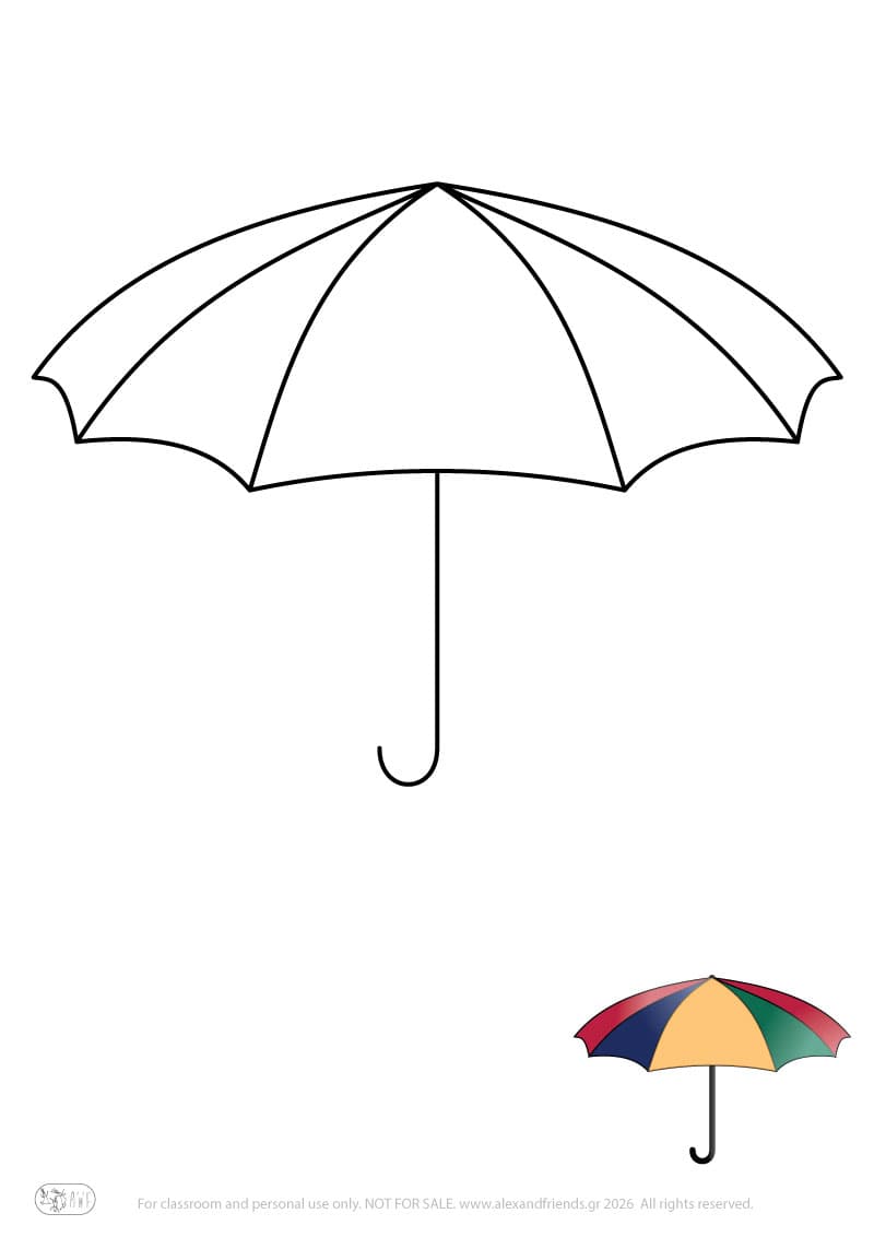 Εκπαιδευτική δραστηριότητα για παιδιά. Δωρεάν εκτυπώσιμο φύλλο ζωγραφικής με ομπρέλα
