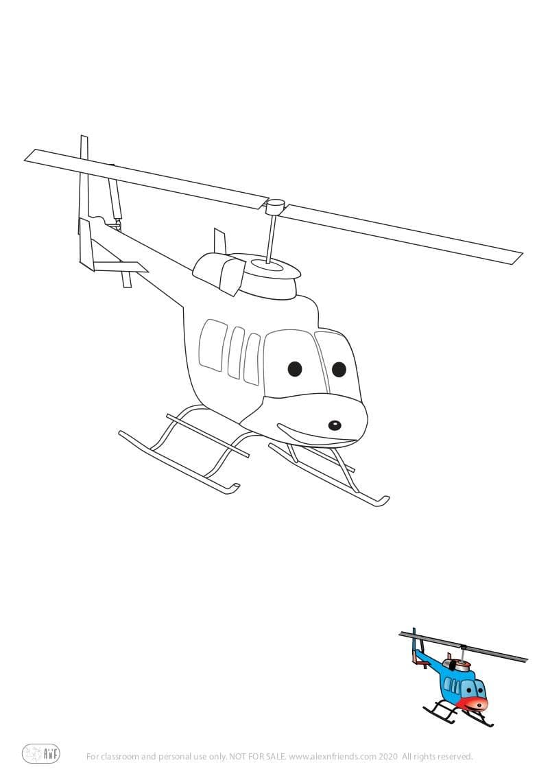 Learning activity for kids. Free printable coloring page of an helicopter