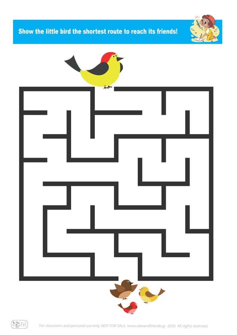 Educational activity for preschoolers. Printable maze. 