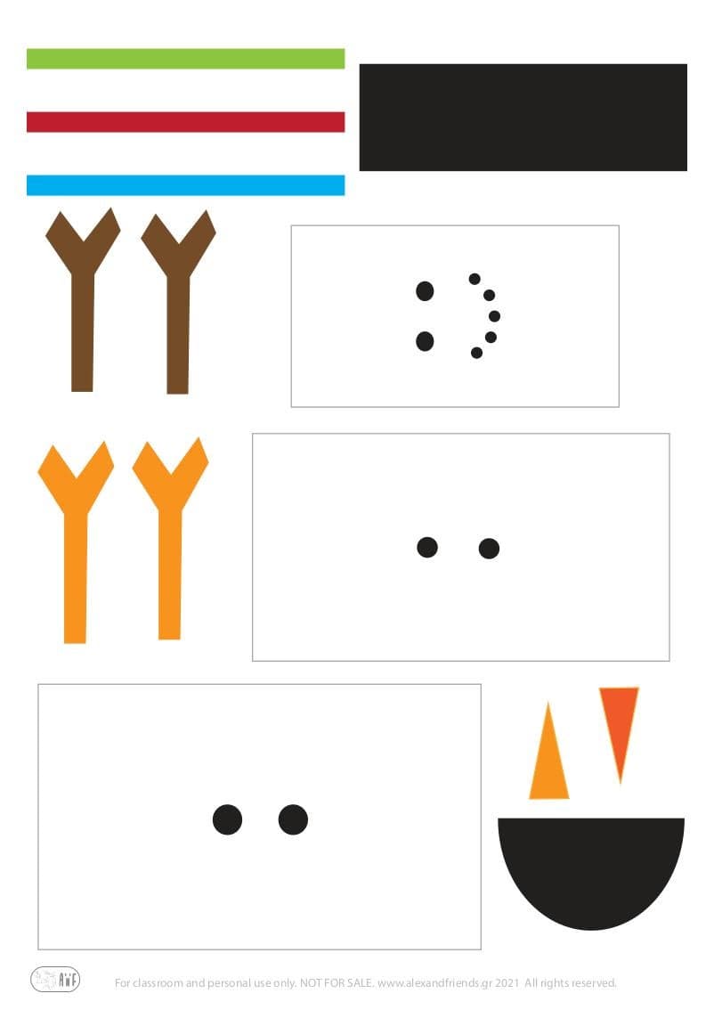 Free printable craft for kids for the holidays. Christmas and New Year's. Snowman card.