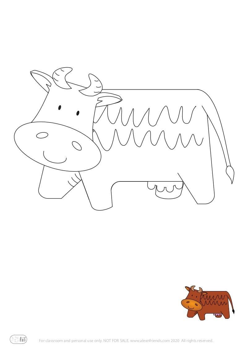 Learning activity for kids. Free printable coloring page of a cow
