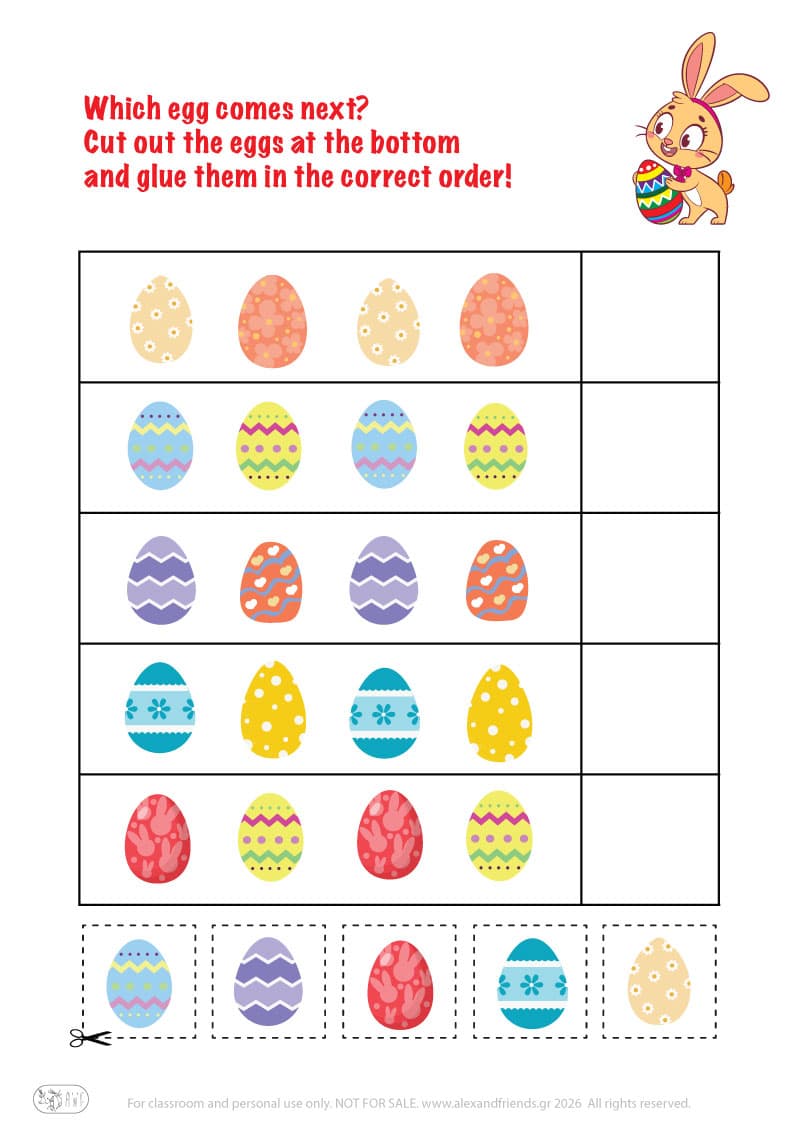 The correct order. Printable Easter preschool worksheet 
