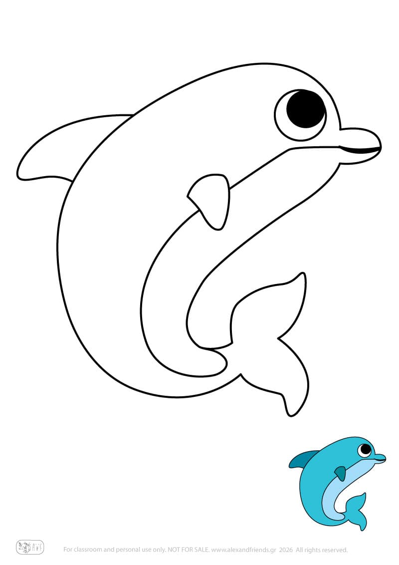 Dolphin. Printable animal coloring pages for preschoolers collection – Alex'n'Friends