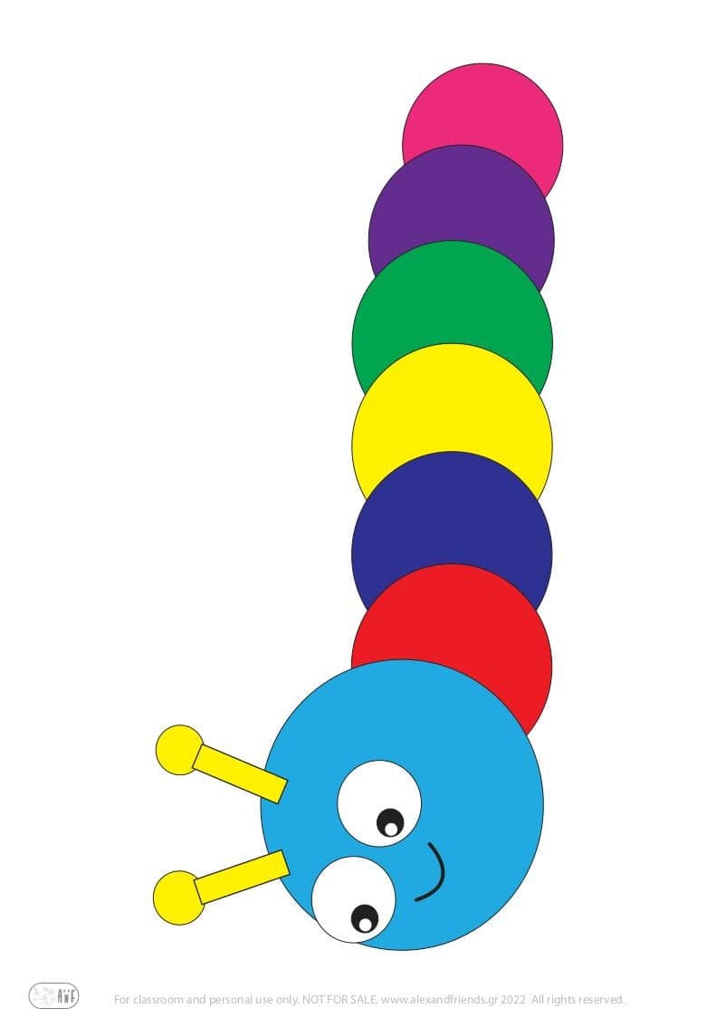 Craft for kids preschool kindergarten. Educational play for toddlers for preschool. Learning colors. Learning the circle activity. The colorful Caterpillar. 