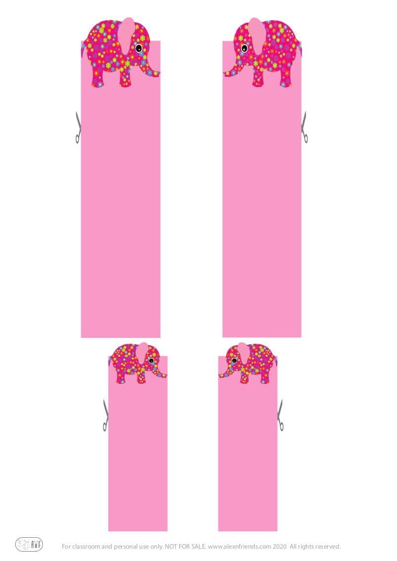 Free printable cute bookmarks for kids. Pink elephant.
