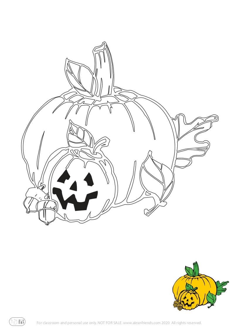 Halloween. Free printable coloring page for kids. Scary pumpkin.