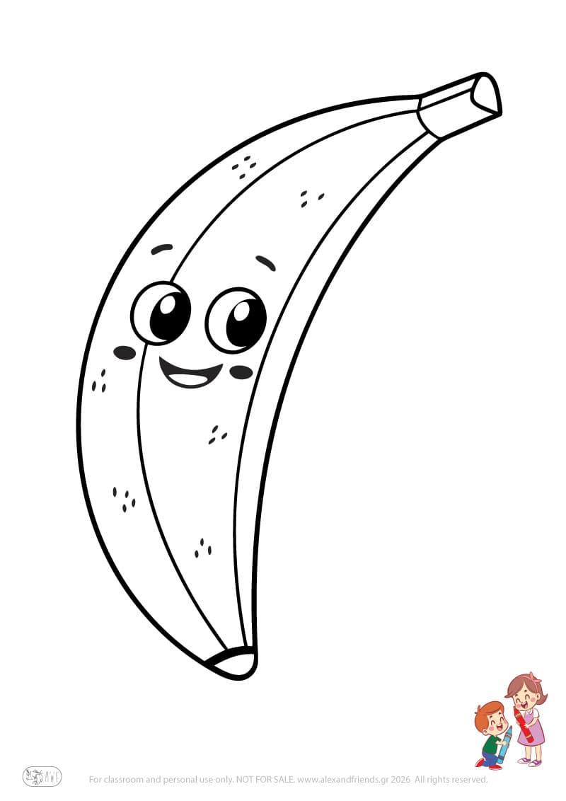Banana. Simple coloring page printable for toddlers and preschoolers