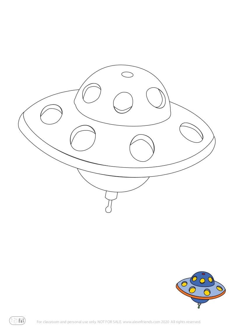 Learning activity for kids. Free printable coloring page of a spaceship