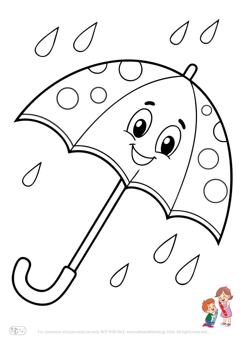 Umbrella. Simple coloring page printable for toddlers and preschoolers