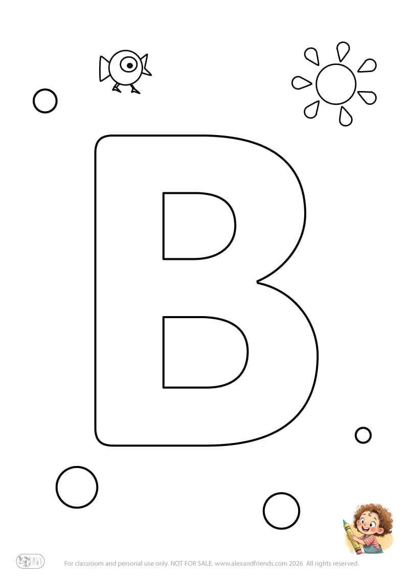 Letter B. Printable English alphabet coloring pages for children learning letters