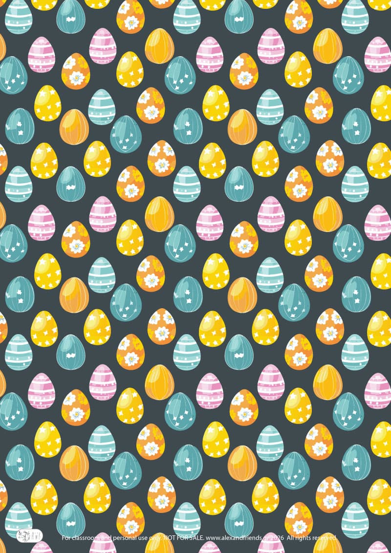 Easter eggs. Printable wrapping paper for Easter with Easter and spring motifs. 