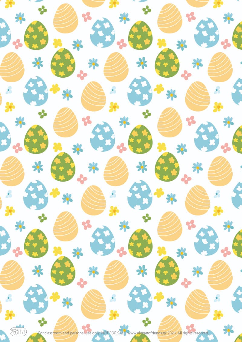 Easter eggs. Printable wrapping paper for Easter with Easter and spring motifs. 