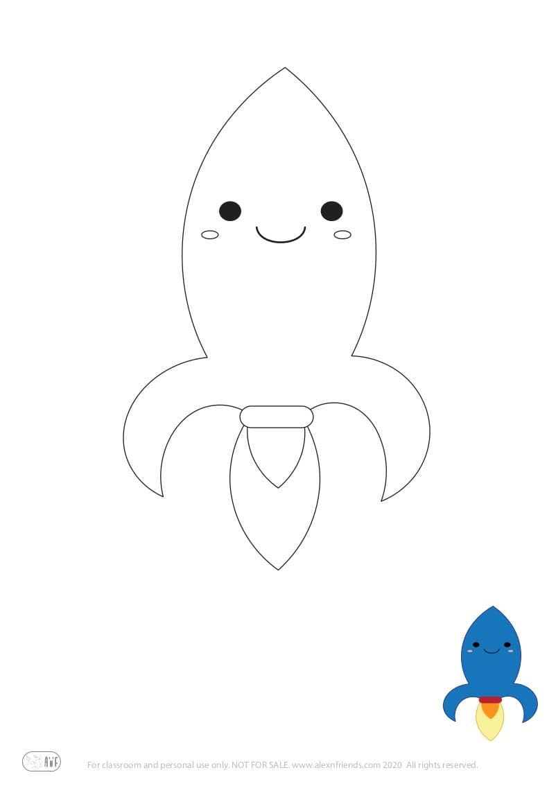 Learning activity for kids. Free printable coloring page of a rocket