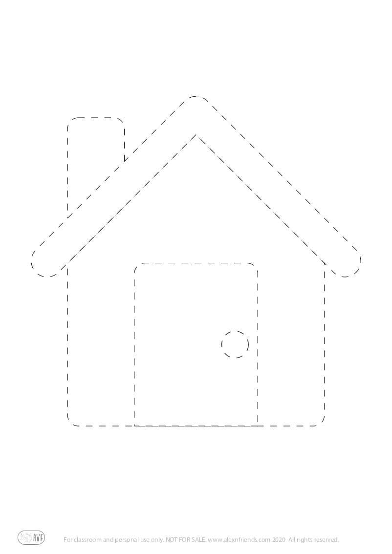 Free printable pre-writing worksheet for preschoolers. A house.