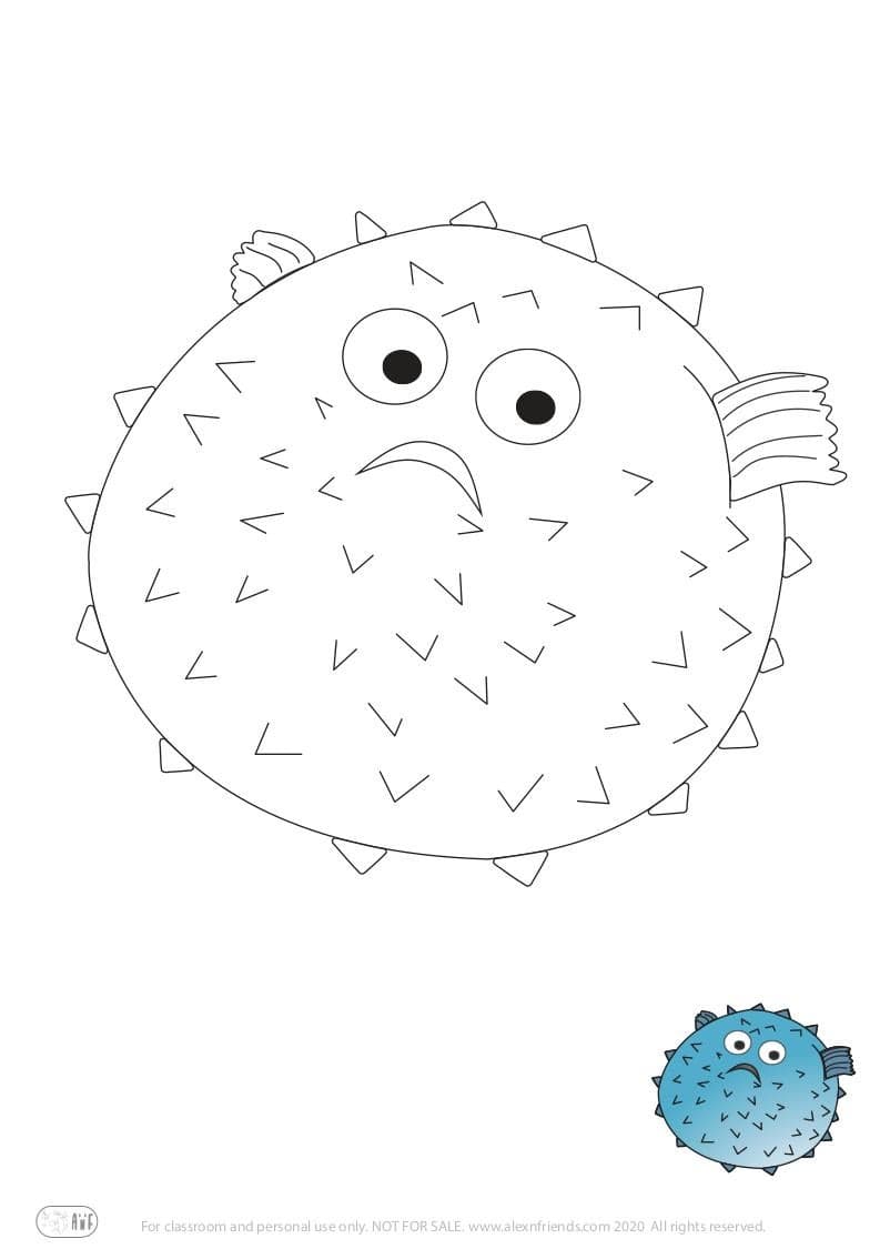 Learning activity for kids. Free printable coloring page of a blowfish