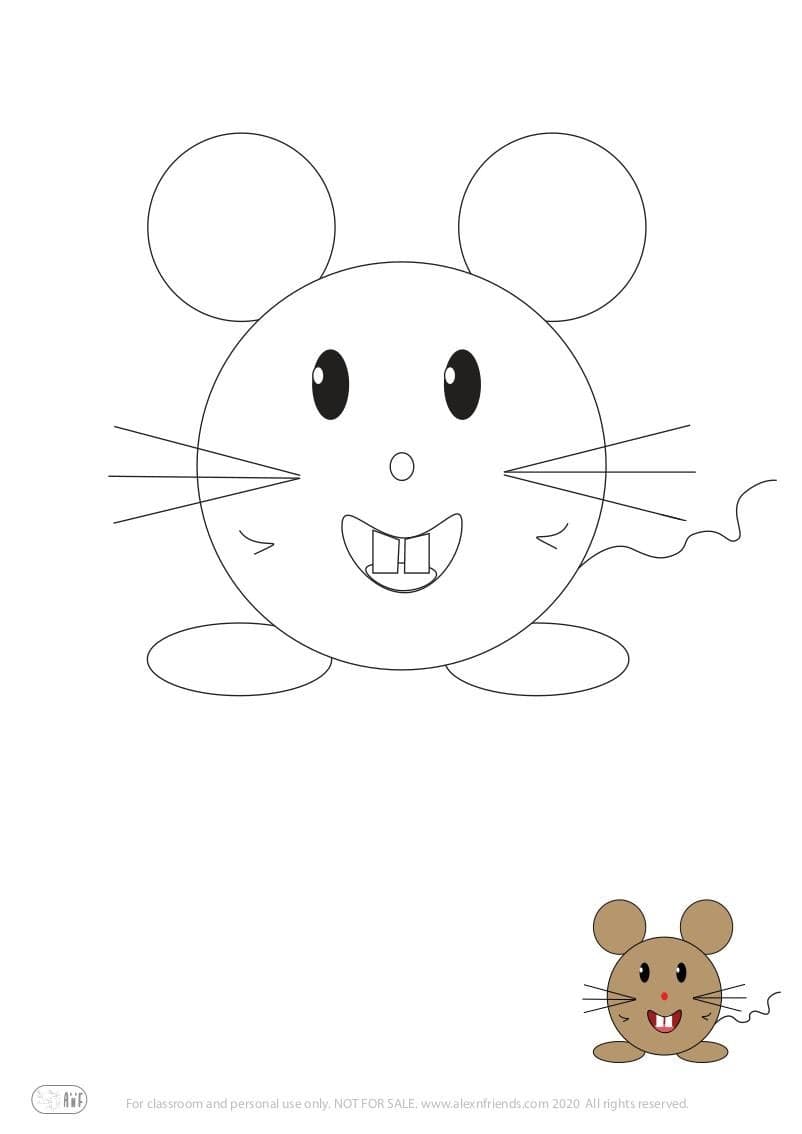 Learning activity for kids. Free printable coloring page of a mouse.