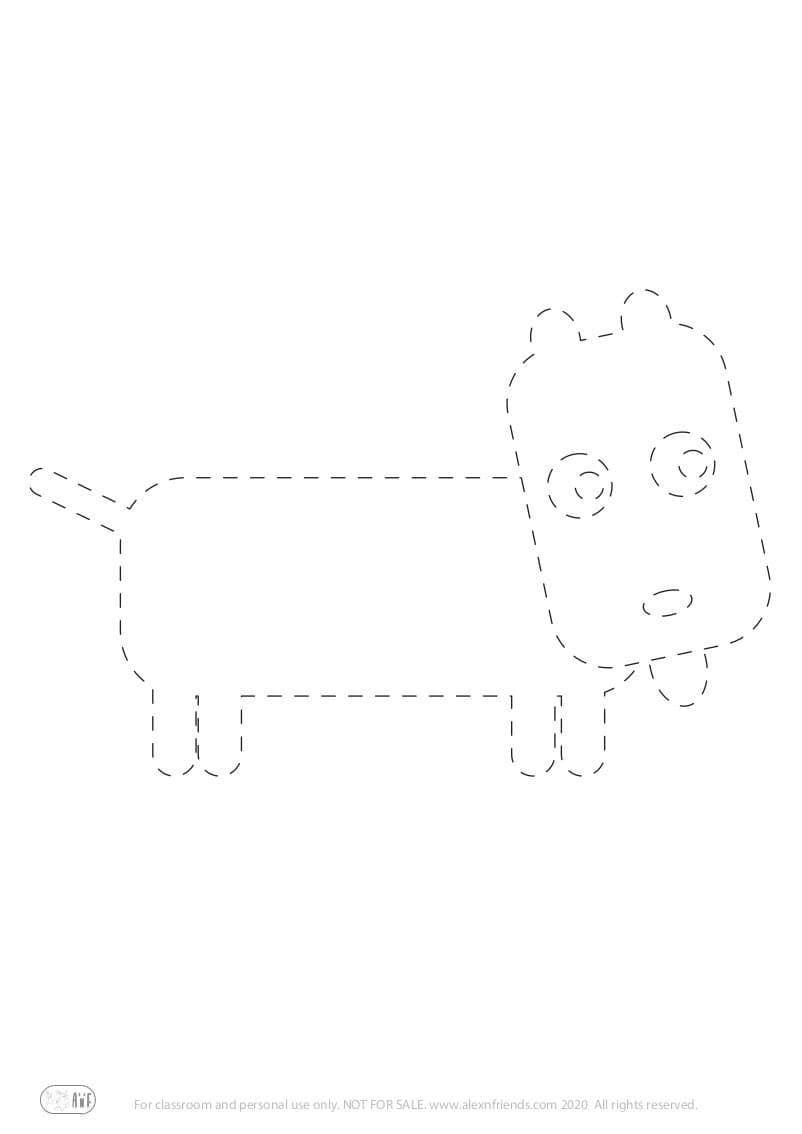 Free printable pre-writing worksheet for preschoolers. A dog.