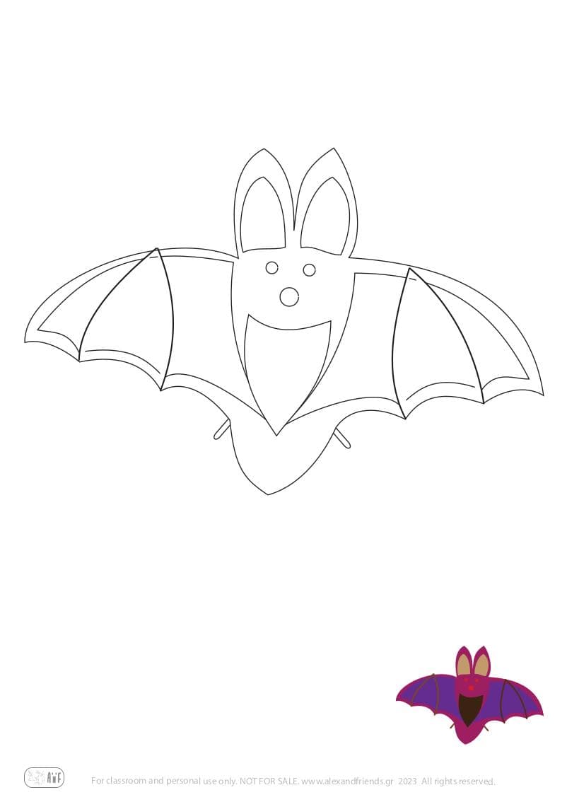 Halloween. Free printable coloring page for kids. Bat.