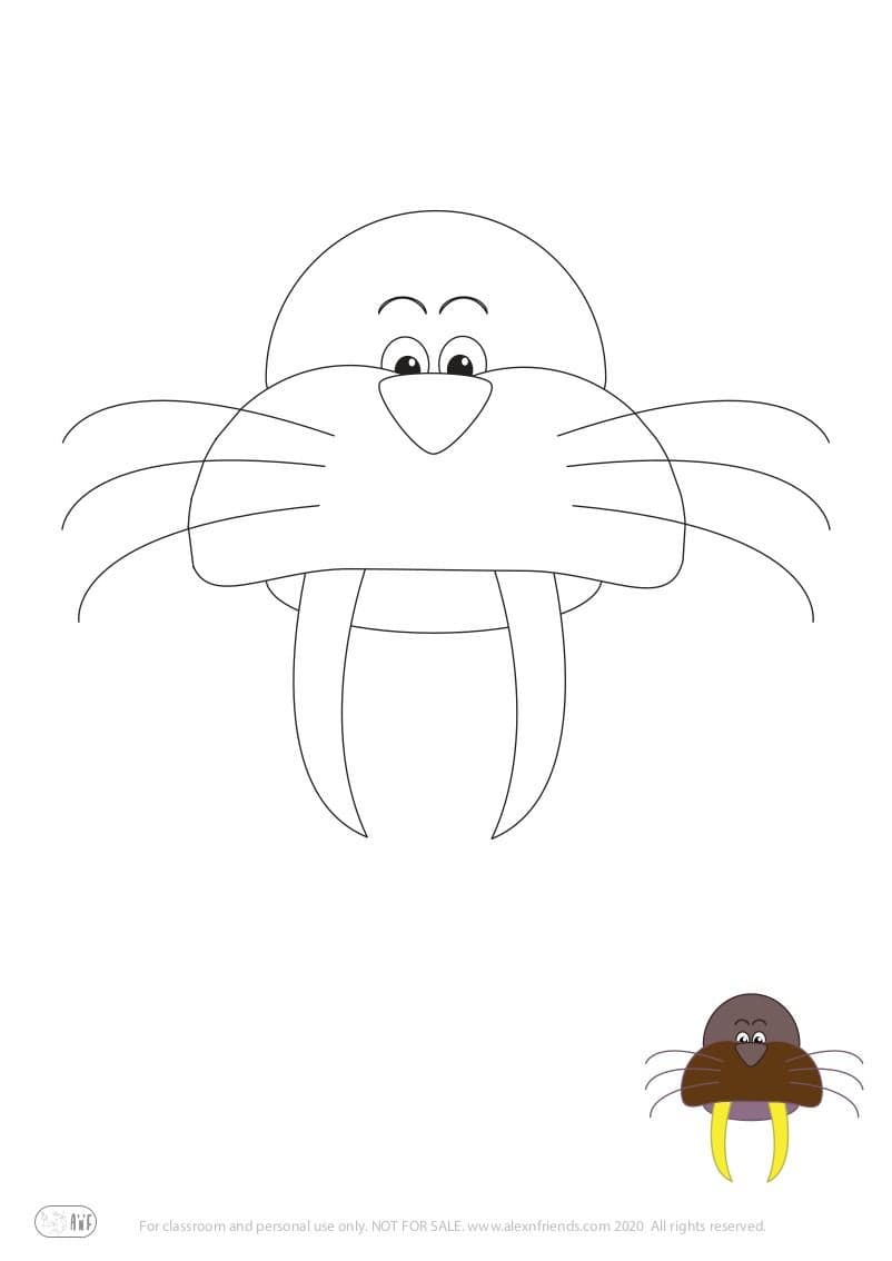 Learning activity for kids. Free printable coloring page of a walrus.