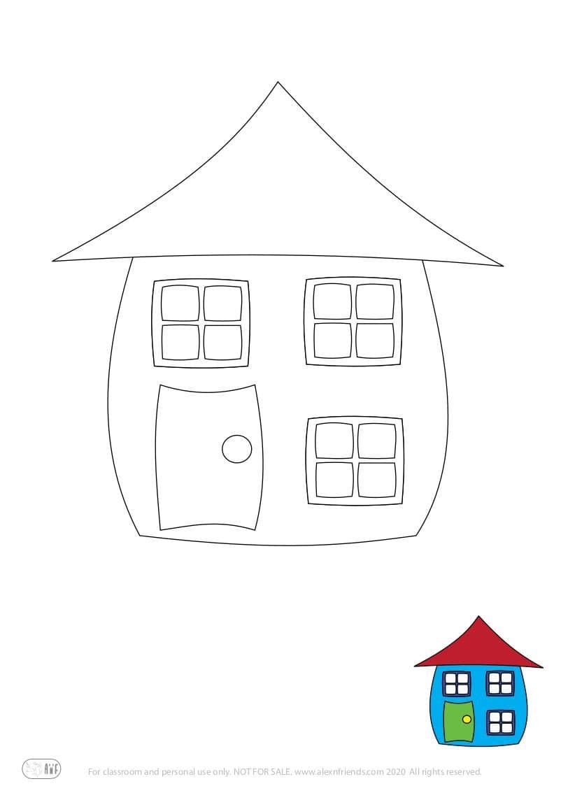 Learning activity for kids. Free printable coloring page of a house