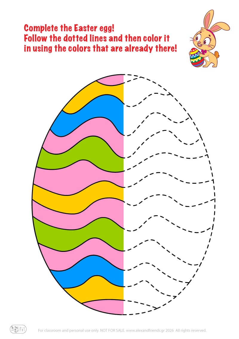 Complete the Easter Egg. Printable Easter preschool worksheet 