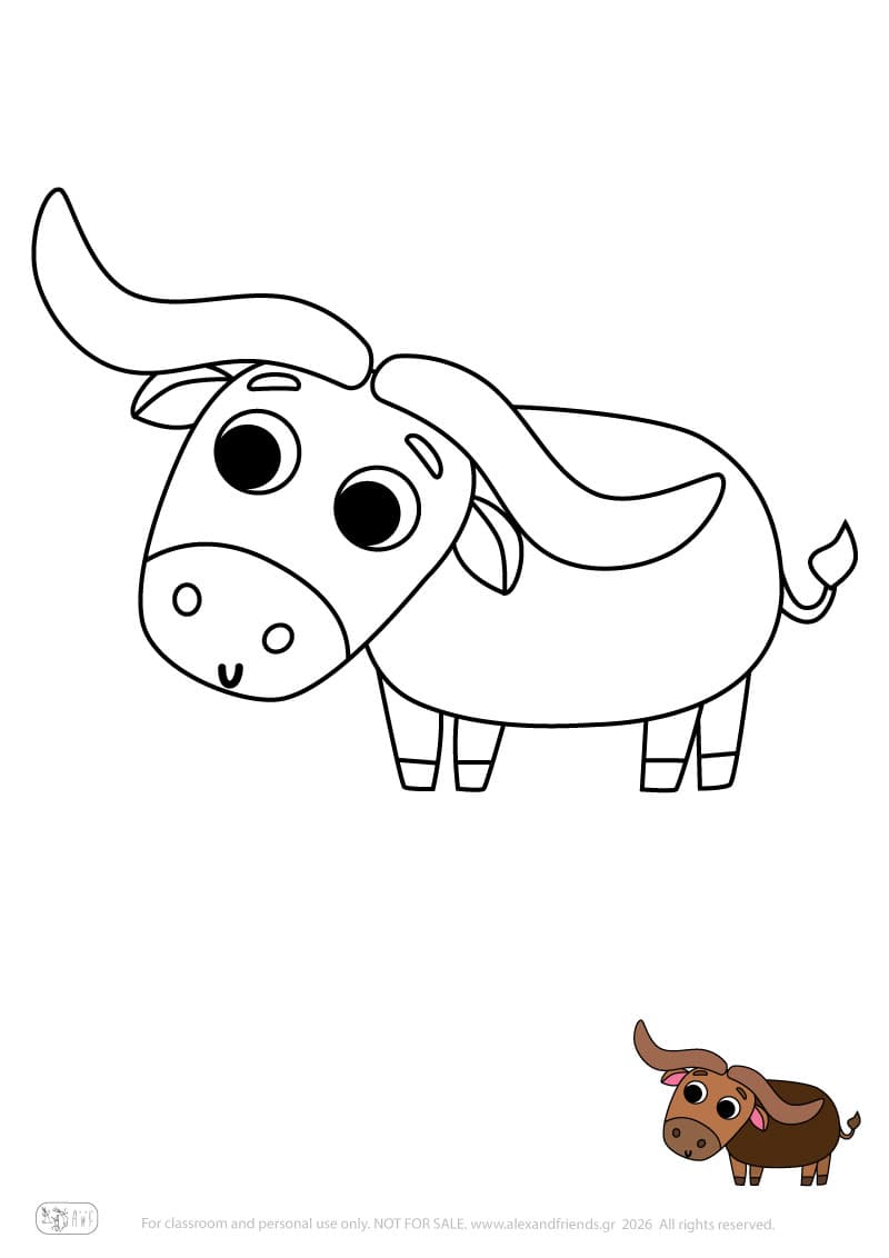 Buffalo. Printable animal coloring pages for preschoolers collection – Alex'n'Friends
