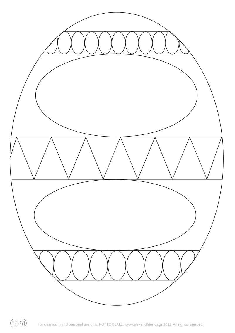 Free printable coloring page for Easter for kids. Egg with geometrical patterns.