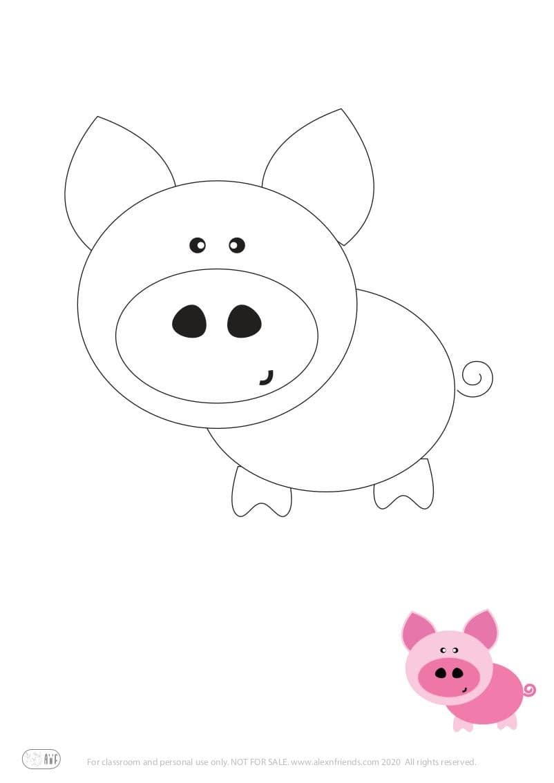 Learning activity for kids. Free printable coloring page of a pig