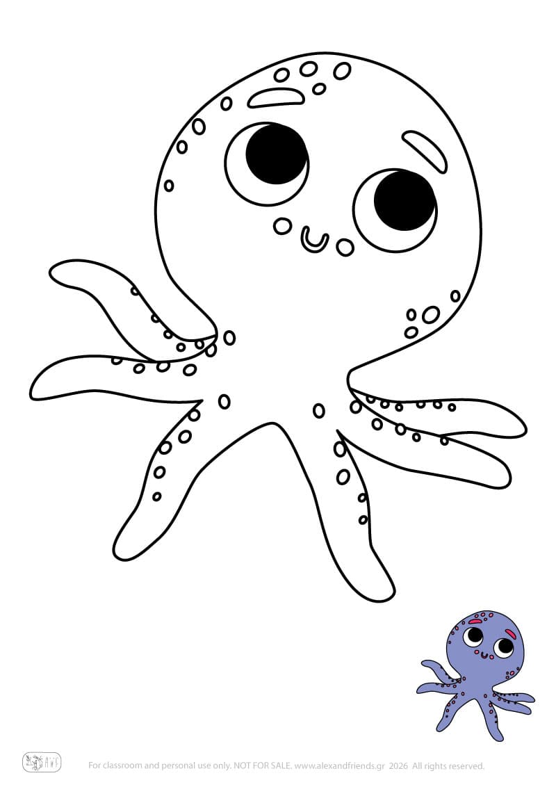 Octopus. Printable animal coloring pages for preschoolers collection – Alex'n'Friends