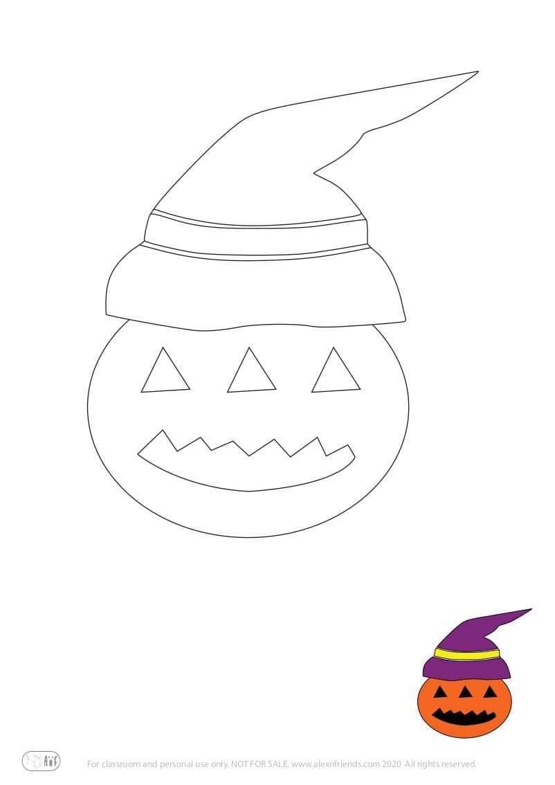 Halloween. Free printable coloring page for kids. Scary pumpkin.