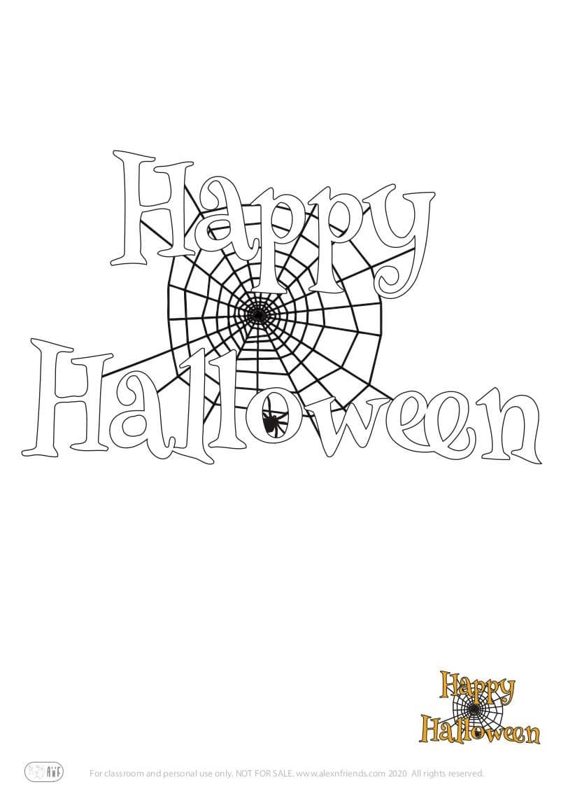 Halloween. Free printable coloring page for kids. Happy Halloween with spider web.