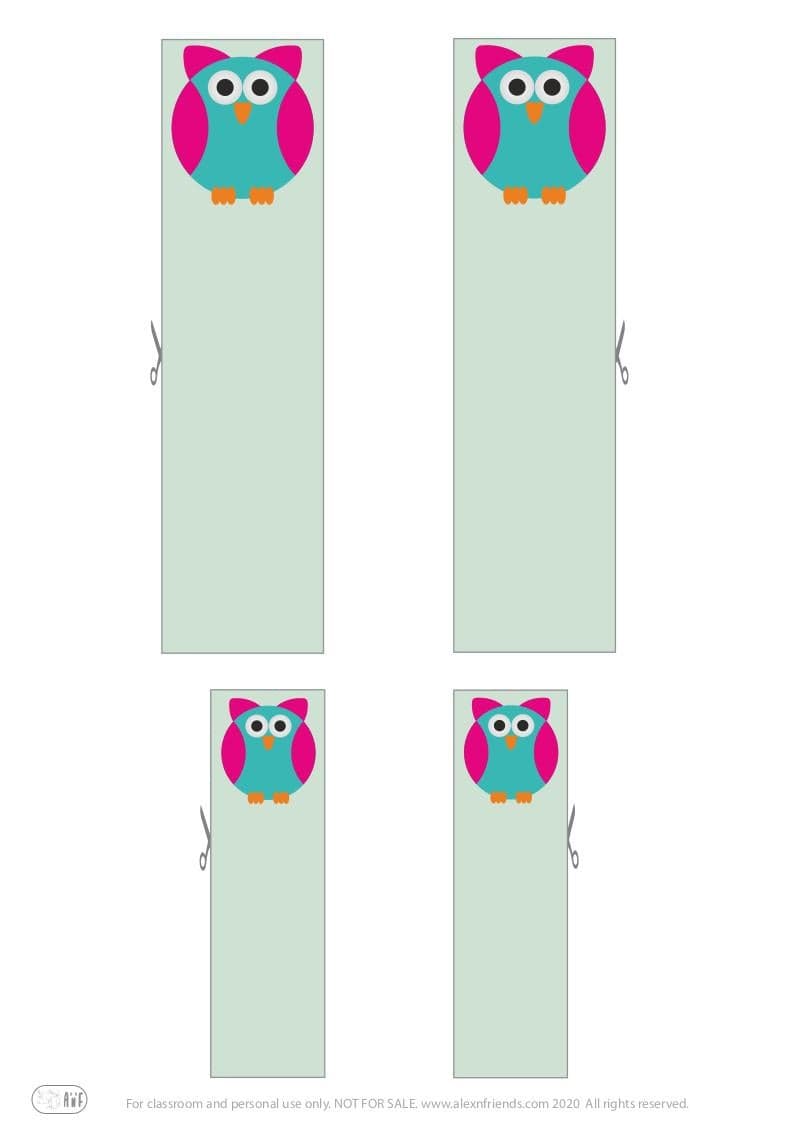 Free printable cute bookmarks for kids. Owl.