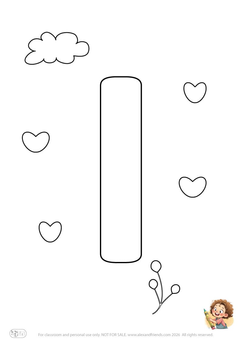 Letter I. Printable English alphabet coloring pages for children learning letters