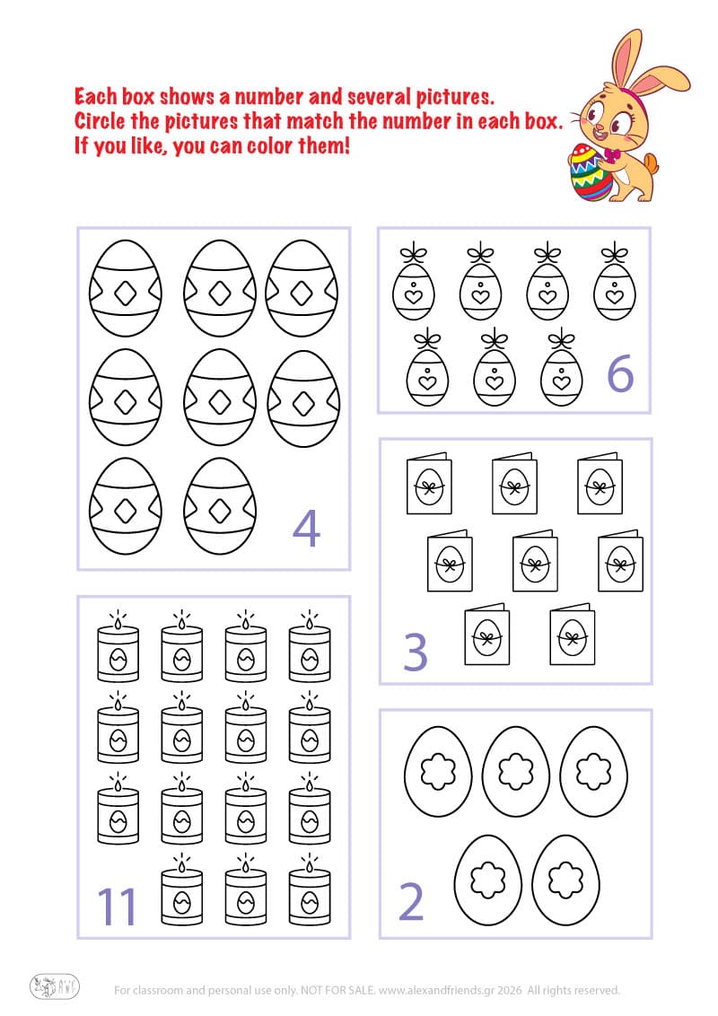 Circle the pictures. Printable Easter preschool worksheet 