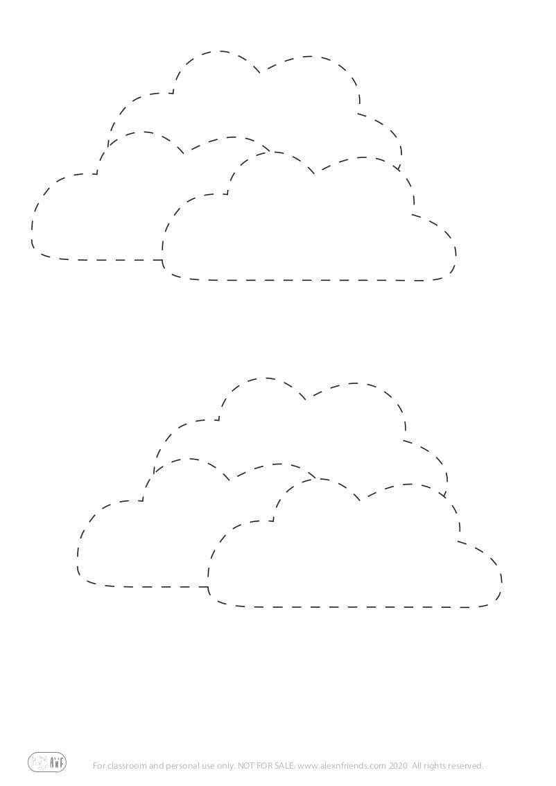 Free printable pre-writing worksheet for preschoolers. Clouds.
