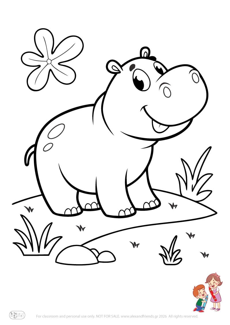 Hippo. Animal coloring pages for preschoolers