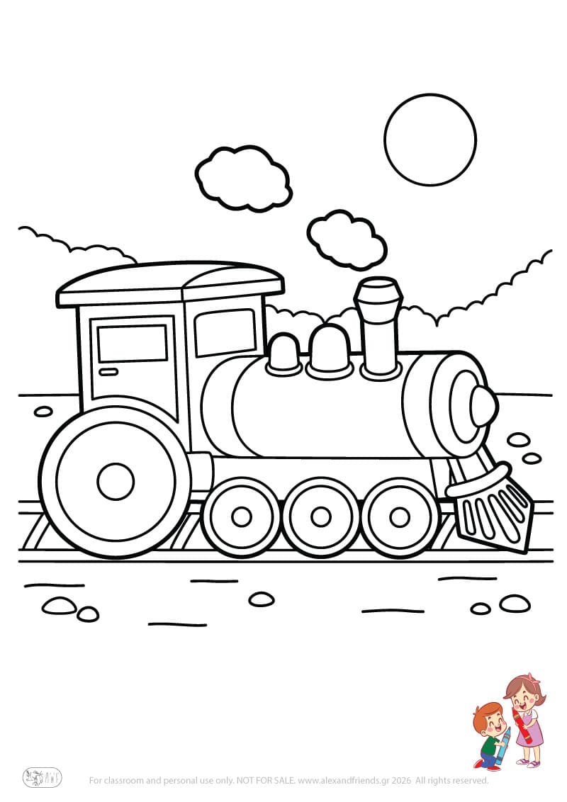Train. Simple coloring page printable for toddlers and preschoolers