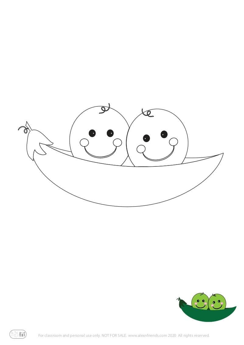 Learning activity for kids. Free printable coloring page of a pea