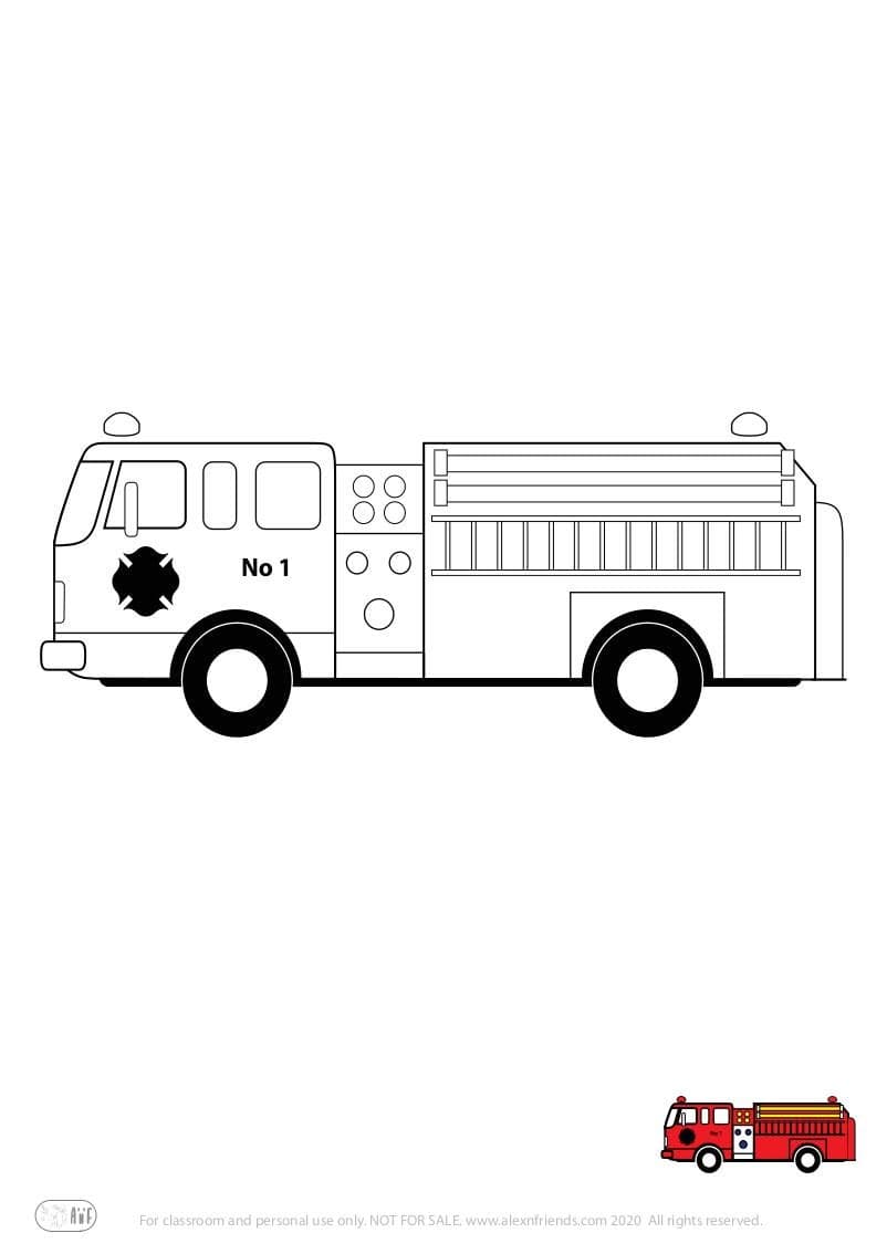 Learning activity for kids. Free printable coloring page of a firetruck