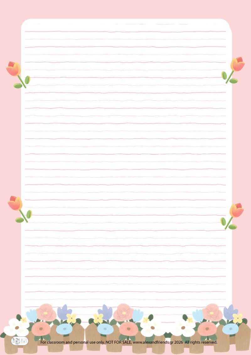 Flowers. Printable Easter writing paper for kids with festive spring designs
